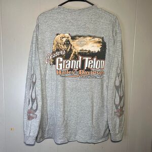 Vintage 2012 Harley Davidson Flames Biker Grunge Motorcycle LS Shirt Size L